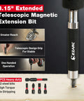 3.15" Extended Telescopic Magnetic Extension Bit designed for greater reach and one-handed operation, with S2 steel bits for DIY tasks.