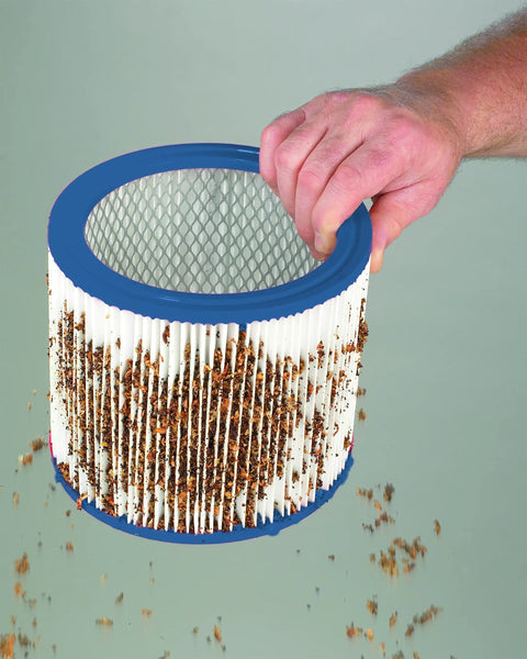Hand holding HEPA Cartridge Filter For Ash Vacuum - Dry Ash Filtration, No Mess, 1 Pack, High-Efficiency Ash Dust Filter Replacement