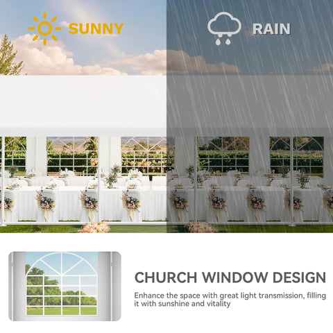 16x32ft Party Tent Heavy Duty Outdoor Wedding Canopy Event Shelter With Removable Sidewalls And Windows Galvanized Steel Frame Carport Style For BBQs Parties And Outdoor Gatherings White with decorative table setup under varying weather