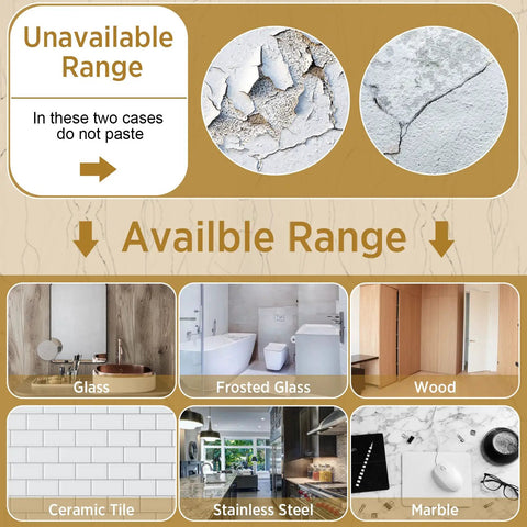 Image showing surfaces for Six Pack Self Adhesive Power Strip Holder Wall Mount Cable Management System, suitable for glass, tile, marble.