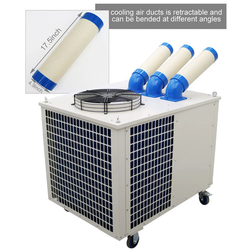 28900 Btu Industrial Spot Cooler And Portable Air Conditioner with flexible air ducts, designed for industrial workshop cooling.
