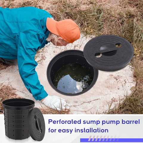 Perforated Sump Basin With Lid For Crawl Spaces And Yards Black 15 Inch Catch Basin With Drilled Holes For Patios Driveways