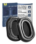 Comfy Replacement Gel Ear Pads For Walkers Razor And XCEL Earmuffs with packaging and product details displayed
