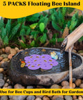 5 Pack Floating Bee Islands With 6.5 Inch EVA Flower Shaped Watering Stations in a garden bird bath
