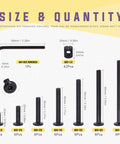 Size and quantity of 84Pcs Black M6 Crib Hardware Kit with hex socket screws, barrel nuts, Allen wrench; nickel-plated, rust-resistant.