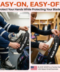 Pro Grade Ice Skate Guards For Figure Skating And Hockey, fitting on skates with absorbent terry cloth lining, black medium.