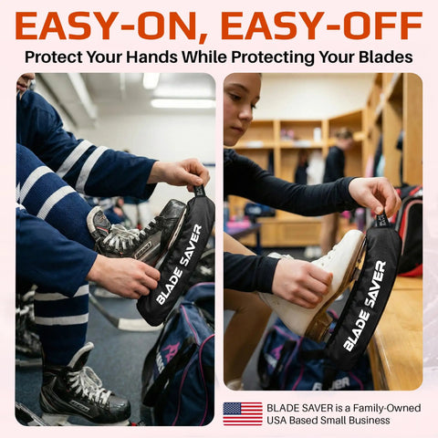 Pro Grade Ice Skate Guards For Figure Skating And Hockey, fitting on skates with absorbent terry cloth lining, black medium.