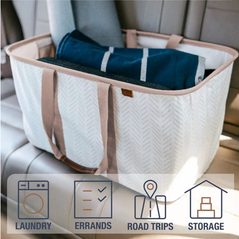Collapsible Laundry Tote Two Pack 50L Foldable Carry All For Laundry Car Trunk RV Dorm And Home Organization Luxe Cotton Blend
