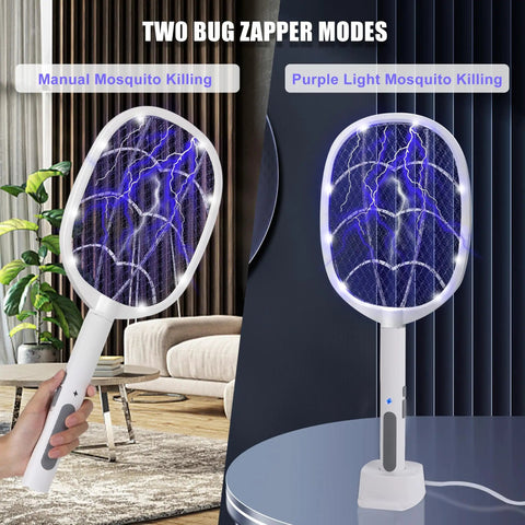 2-In-1 Handheld Electric Fly Swatter Zapper With 3000V High Voltage, Plug-In Mosquito Killer Light Trap, indoor and outdoor use