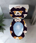 Toilet Seat Elongated Resin for Bathroom featuring a decorative bulldog design on a dark background.