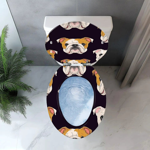 Toilet Seat Elongated Resin for Bathroom featuring a decorative bulldog design on a dark background.