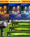Six In One Solar Outdoor Spotlights With 6W 6V Panel IP66 Waterproof Landscape Lights Auto On Off Three Color Temps