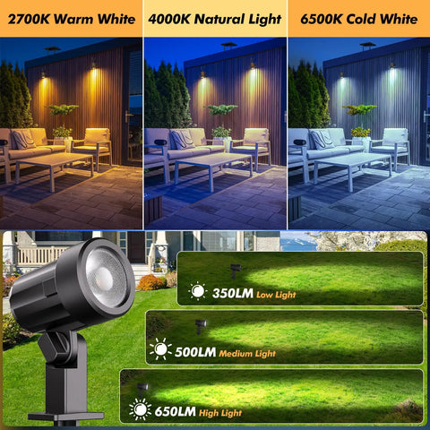 Six In One Solar Outdoor Spotlights With 6W 6V Panel IP66 Waterproof Landscape Lights Auto On Off Three Color Temps