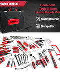 Ultimate 228-Piece Home Tool Kit Set With Screwdrivers, Wrenches, Pliers, Sockets, Saw, Knife And More In A Durable Grab-And-Go Portable Toolbox