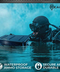 Diver with Beefy Heavy Duty Locking Ammo Can Storage Box Airtight and Watertight Steel Case For 30 Cal Or 50 Cal Rounds in water