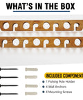 Horizontal Ceiling Rod Holder For Eight Rods Wall Mounted Fishing Reel And Gear Storage Rack shown with screws and anchors