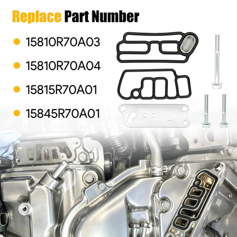 VTEC Solenoid Gasket Filter Kit For 3.5L V6 Honda Odyssey Pilot Accord Crosstour RDX And Acura 2003 2015 showing gaskets and bolts