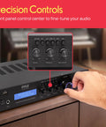 5 Channel Rack Mount Bluetooth Amplifier Receiver For Home Theater And Speakers showing front panel control knobs
