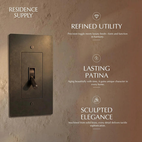 Superb Quality Solid Brass Antique Toggle Dimmer Switch With Top Shelf Wall Plate Vintage Light Cover For House Reno Projects Killer Home Decor Fixtures And Chill Living Zones on a textured wall.