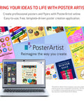 Slick All In One Wireless Color Inkjet Printer With Duplex Printing Auto Document Feeder Breezy Mobile Setup And Alexa Compatibility For Home Office Hustle on laptop showcasing colorful poster designs.