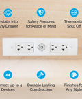 Retractable In Drawer Power Outlet With Four AC Outlets Brushed Stainless Steel, showcasing 4 sockets and safety features.