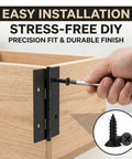 Installation of Heavy Duty No Nonsense 4 Inch Continuous Piano Hinges 8 Piece Set Black Steel on wooden cabinet.