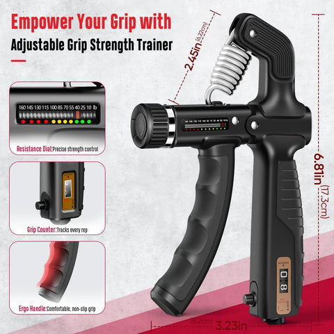 Grip Strength Trainer Kit With Six Pack Hand Grippers, Adjustable Resistance Forearm Exerciser with ergonomic handle