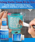 Applying cream from 2.8oz Glass Etching Kit With High Adhesion Stencils Easy To Use Do It Yourself Matte Glass Designs for durable results