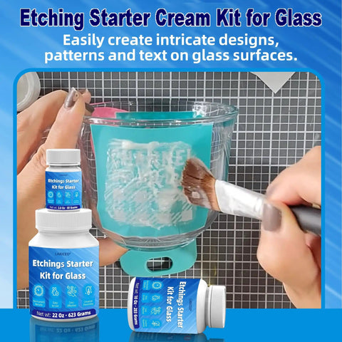 Applying cream from 2.8oz Glass Etching Kit With High Adhesion Stencils Easy To Use Do It Yourself Matte Glass Designs for durable results