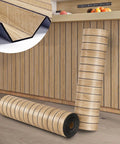 No Sweat Peel And Stick Faux Wood Slats Self Adhesive Wall Panels Light Oak Finish on rolls for easy installation.