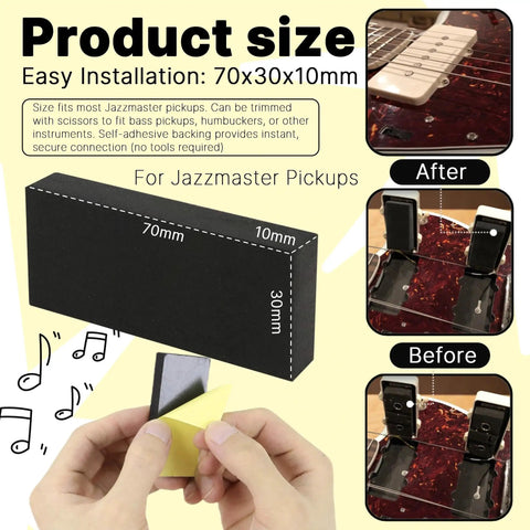 12 Pack 10mm Thick EVA Foam Adjustment Pads for Jazzmaster Pickups Self Adhesive Anti Vibration Pickup Covers Precision Cutting and Enhanced Support 70 by 30 by 10 mm