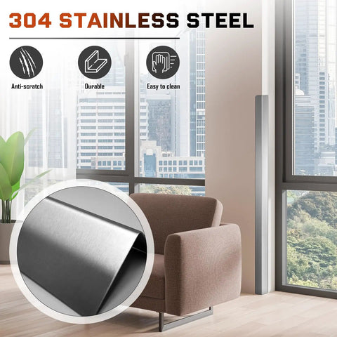 Heavy Duty Stainless Steel Wall Corner Guards Ten Pack Solid Corner Protectors Keeping Walls Beat Proof In Kitchen And Office Spaces, close-up of 304 stainless steel detail.