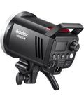 Rear view of MS300-V Compact Studio Strobe Flash Light With 300W Power GN58 0.1-1.8S Recycle Time 2.4G X System Bowens Mount.