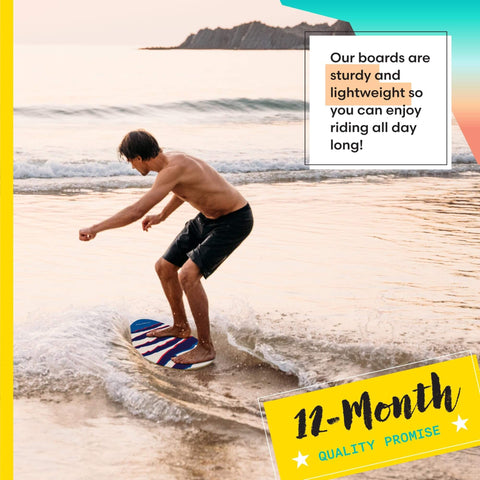 Man skimming on Claw Strike Skimboard 40 Inch Blue Dope Wave Rider for beach fun, showcasing its stability and smooth glide on water