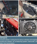 10 Inch Slim Dual Push Pull Radiator Cooling Fan Kit, 12V Universal Black With Mount Brackets installed in engine bay