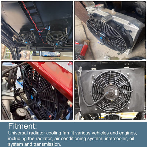 10 Inch Slim Dual Push Pull Radiator Cooling Fan Kit, 12V Universal Black With Mount Brackets installed in engine bay
