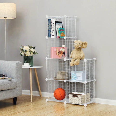 Hella Spacious Metal Wire Cube Storage Rack Six Compartment Stackable Organizer For Closets Bedrooms Or Entryways Modern Industrial DIY Bookcase 36.6 X 12.2 X 36.6 Inches White Makes Tidy Ups A Breeze With Zero Hassle
