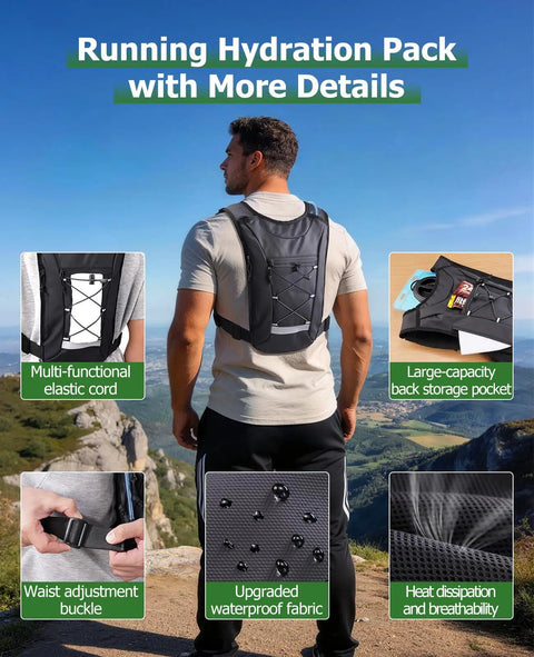 Man wearing Lightweight Running Vest With 2L Water Bladder Hydration Backpack For Men And Women by mountain view