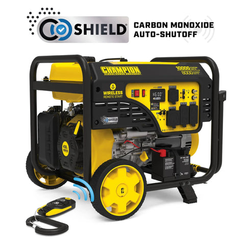 Side view of 10,000-Watt Wireless Remote Start Portable Backup Power Generator For Home Use With CO Shield Auto Shutoff.
