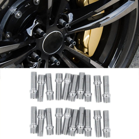 Aramox M12x1.5 Wheel Stud Conversion Kit With 32mm Shank Bolt Set For Audi S4 S5 S6 Featuring Black Zinc Plated Heat Treated Steel That Boasts Insane Rust Resistance And Perfect Fitment For Your Ride. installed on black alloy wheel with silver M12 steel studs