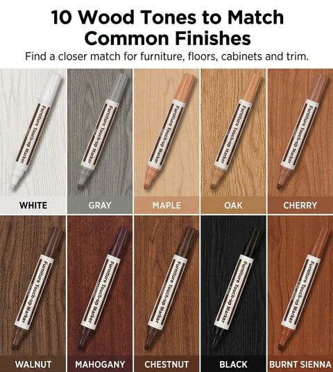 Complete 21 Piece Wood Scratch Repair Kit With Ten Color Touch Up Markers And Wax Filler Sticks For A No Sweat Quick Fix On Hardwood Floors Cabinets Desks Or Bedposts Today showing 10 wood tone touch up markers.