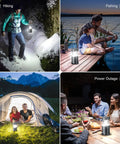 Image showing Ultra Bright LED Camping Lanterns 4 Pack for power outages with 3 color modes and dimmable battery power in use.