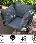 Single Porch Swing Chair With Cushions, Indoor Outdoor Hanging Rope Swing, Macrame Hammock Chair For Patio Balcony Or Bedroom, Dark Grey, Extra Thick Cotton Linen Cushions For Ultimate Comfort And Chill.