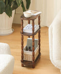 Three Tier Narrow Side Table With Storage For Small Spaces shown with books and a cup in a living room setting.