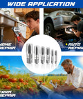 Pro Grade NPT Pipe Tap Set 6 Piece Kit With Sizes 1 Inch, Three Quarter Inch, One Half Inch, Three Eighths Inch, One Quarter Inch, One Eighth Inch Alloy Steel Pipe Thread Cutting Tool With Four Straight Flute Design And Handy Storage Case used for home, auto, and farm repair
