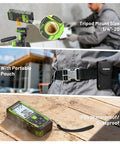 All In One 3 In 1 Laser Measuring Tool With 165 Ft Laser Measure, 33 Ft Green Cross Line Laser Level, 6.5 Ft Digital Tape Measure, Rechargeable Battery, Voice Broadcast, Multi Mode, Rugged Construction For Construction And Home Use, with tripod mount and pouch