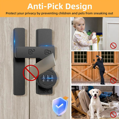 Keyless Barn Door Lock With 180 Degree Flip Latch 3 Digit Password Sliding Gate Lock for security, anti-pick design, black