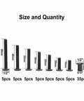 Go-To Black M6 Hex Drive Socket Cap Bolts Kit 35-Piece with sizes from 15mm to 50mm shown in quantity chart