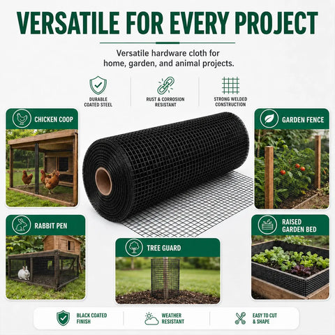 Kickass Rust Proof Vinyl Coated Hardware Cloth Half Inch Mesh 48 By 100 Feet 19 Gauge Galvanized Wire Fencing on roll for various outdoor uses.