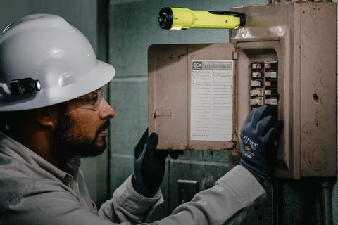 Worker using Dualie 275 Lumen Multi Function Intrinsically Safe Rechargeable Flashlight With Magnetic Clip on control panel